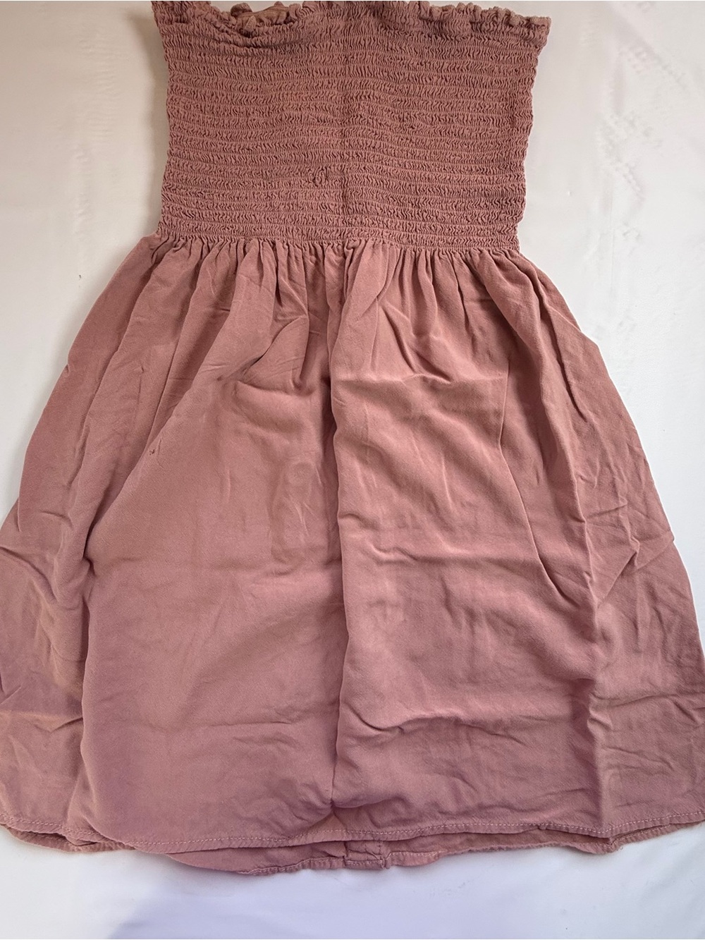 Ambiance Women’s S Dusty Rose Smocked Strapless Button Front Rayon Midi Dress - Picture 6 of 6